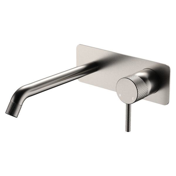Fienza Axle Wall Basin/Bath Mixer Set Rectangular Plate 200mm Outlet - Brushed Nickel