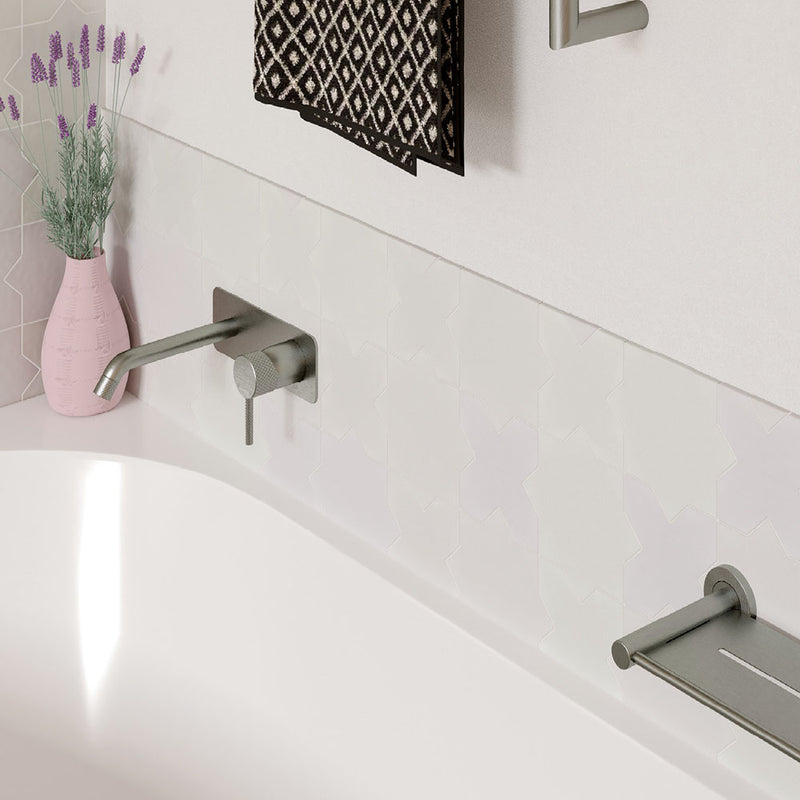 Fienza Axle Wall Basin/Bath Mixer Set, Rectangular Plate, 200mm Outlet - Brushed Nickel