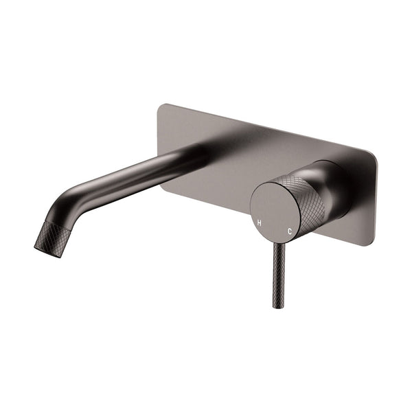 Fienza Axle Wall Basin/Bath Mixer Set Rectangular Plate 160mm Outlet - Gunmetal