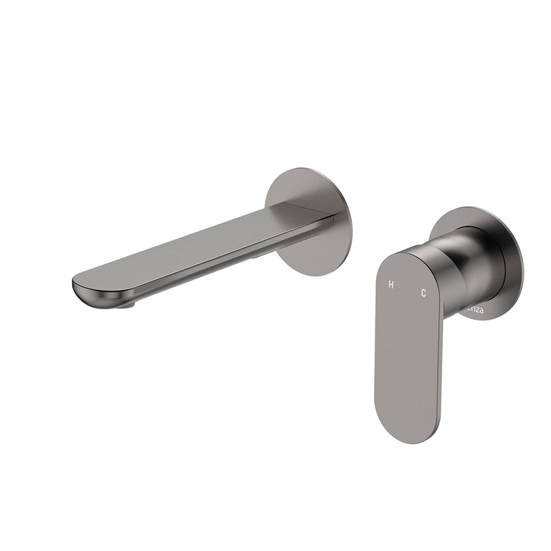 Empire Slim Basin/Bath Wall Mixer Set, Round Plates, 160mm Outlet, Gun Metal