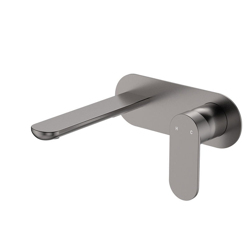 Empire Slim Basin/Bath Wall Mixer Set, Oval Plate, 160mm Outlet, Gun Metal