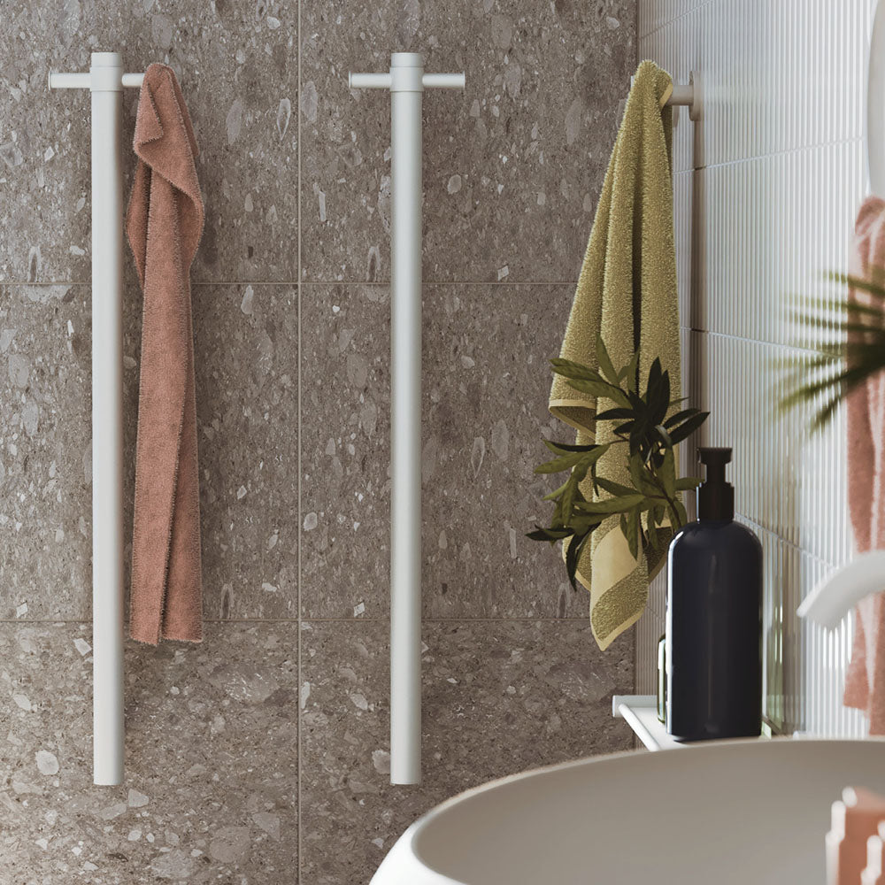 Isabella Vertical Heated Towel Rail, 100 x 900mm, Matte White - product view 4