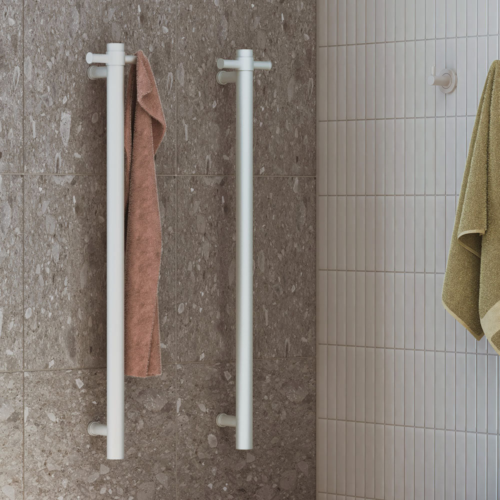 Isabella Vertical Heated Towel Rail, 100 x 900mm, Matte White - product view 5