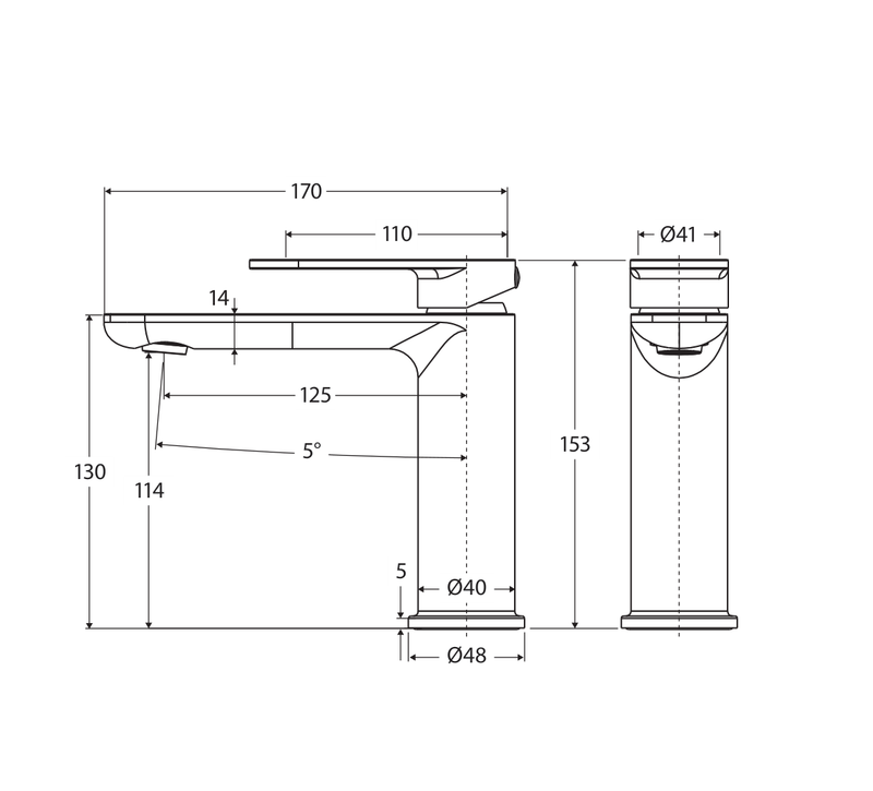 Fienza Empire Slim basin mixer 234103-LF dimensions in millimetres