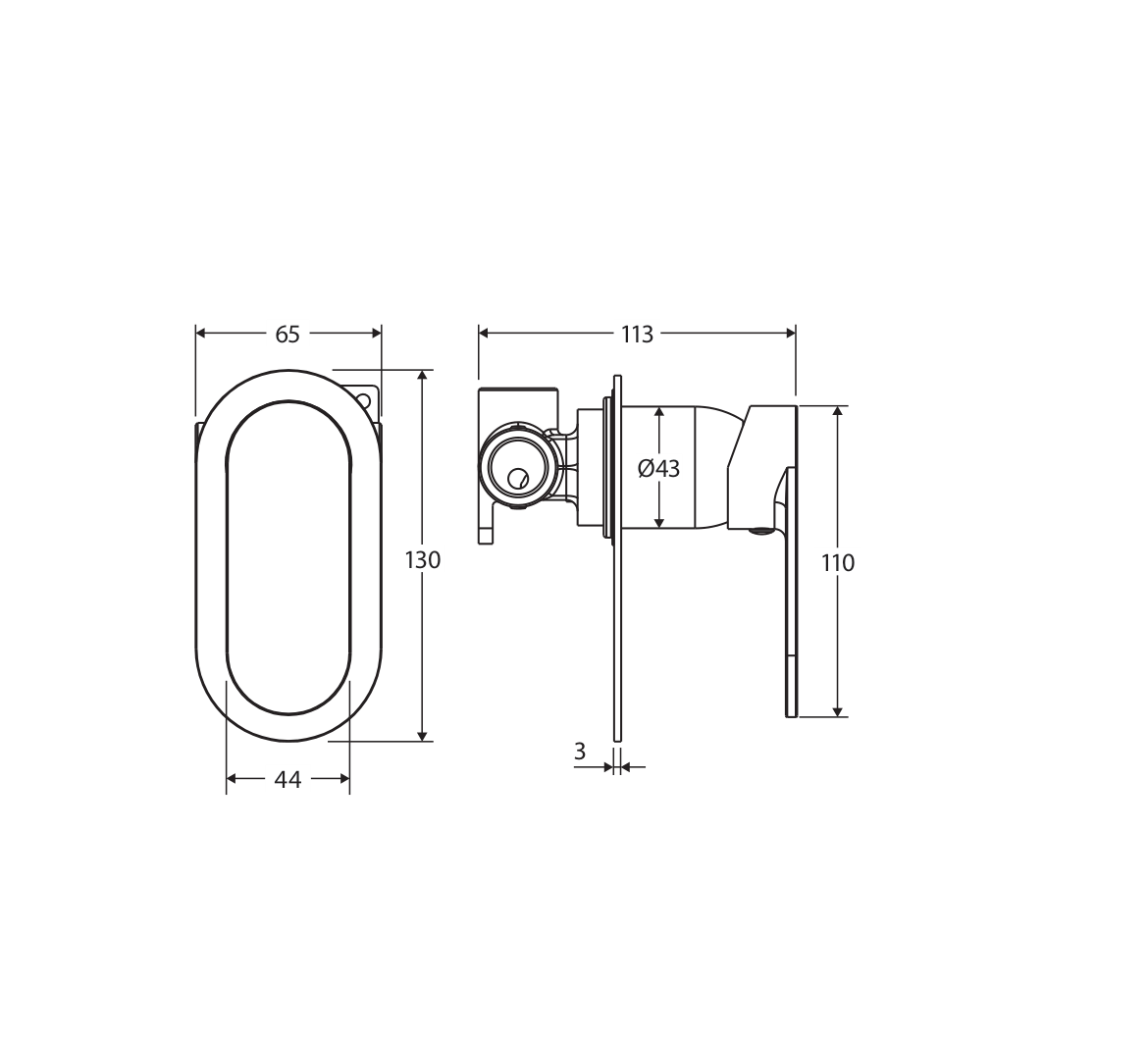 Fienza 234101GM-LF measurement drawing in millimetres