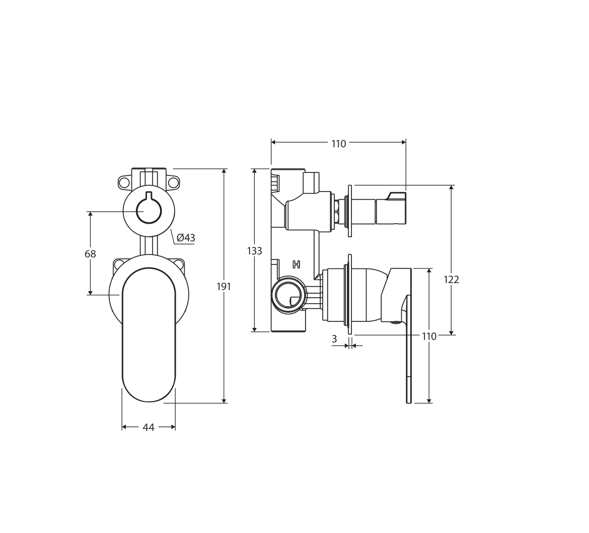 Fienza 234102GM-4-LF measurement drawing in millimetres