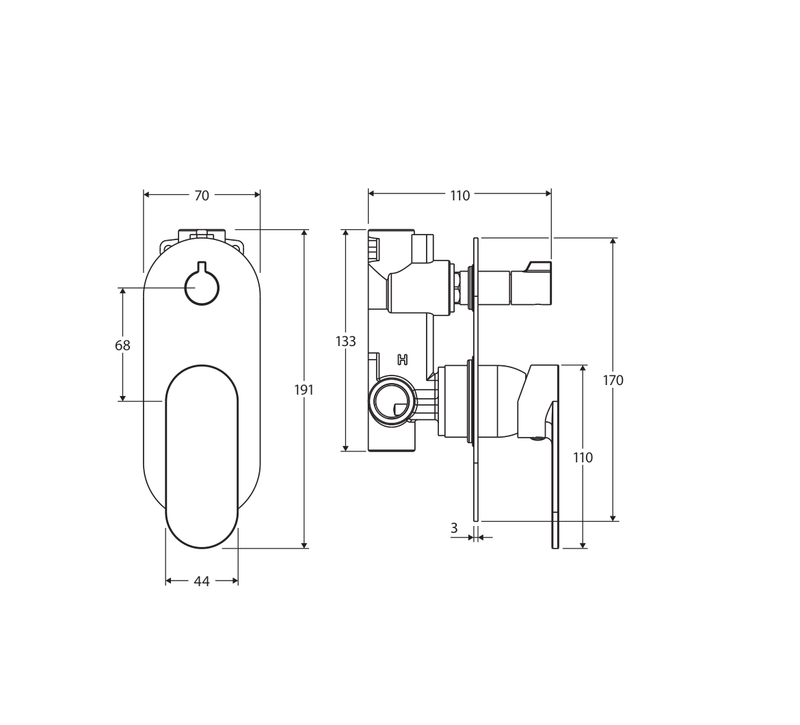 Fienza 234102GM-LF measurement drawing in millimetres