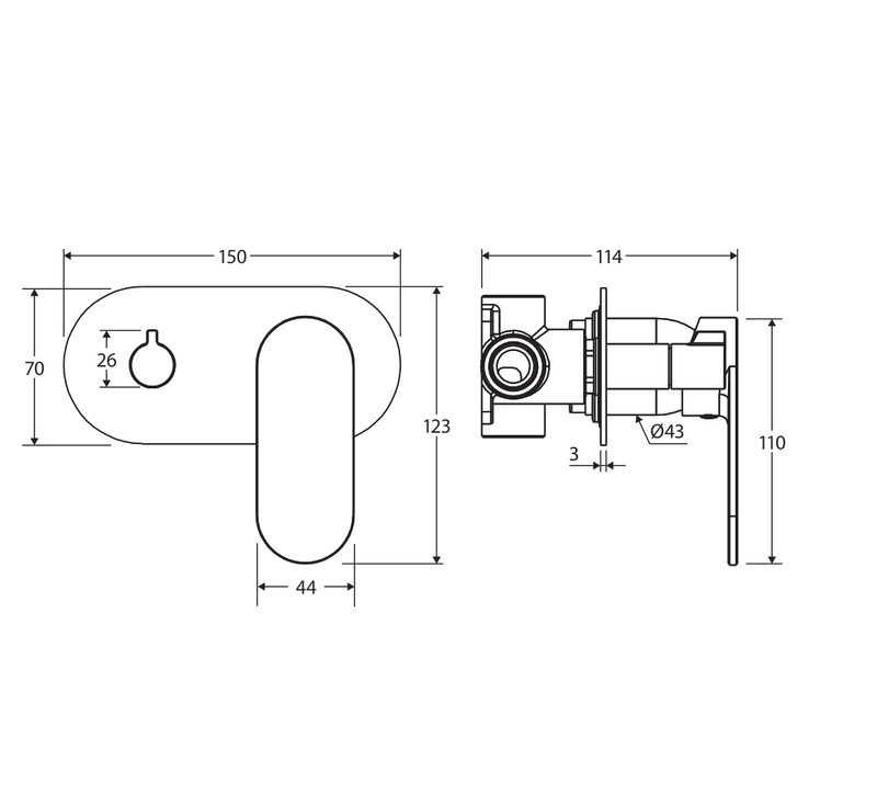 Fienza 234112GM-LF measurement drawing in millimetres