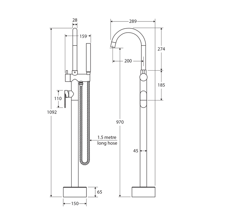Fienza 234113GM measurement drawing in millimetres
