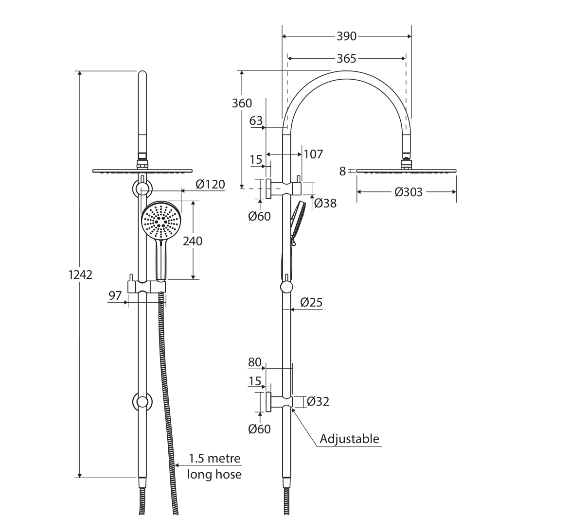 Fienza 455110GM measurement drawing in millimetres