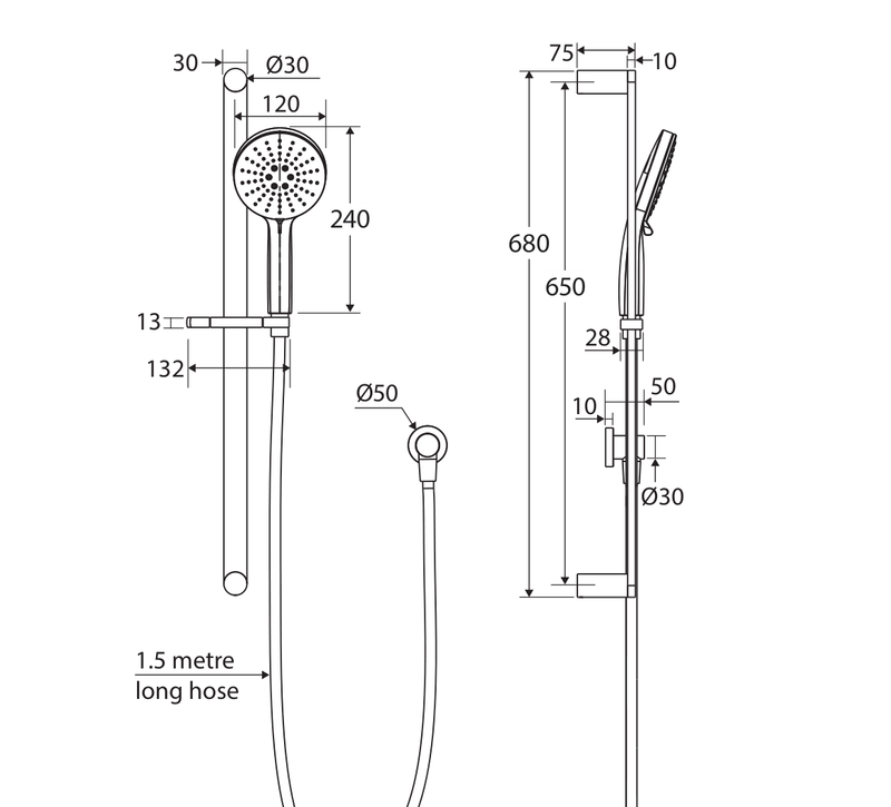 Fienza 444118GM measurement drawing in millimetres