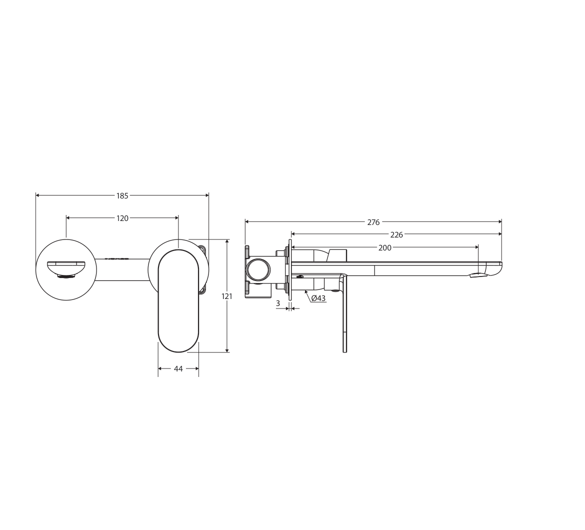 Fienza 234104GM-200-LF measurement drawing in millimetres