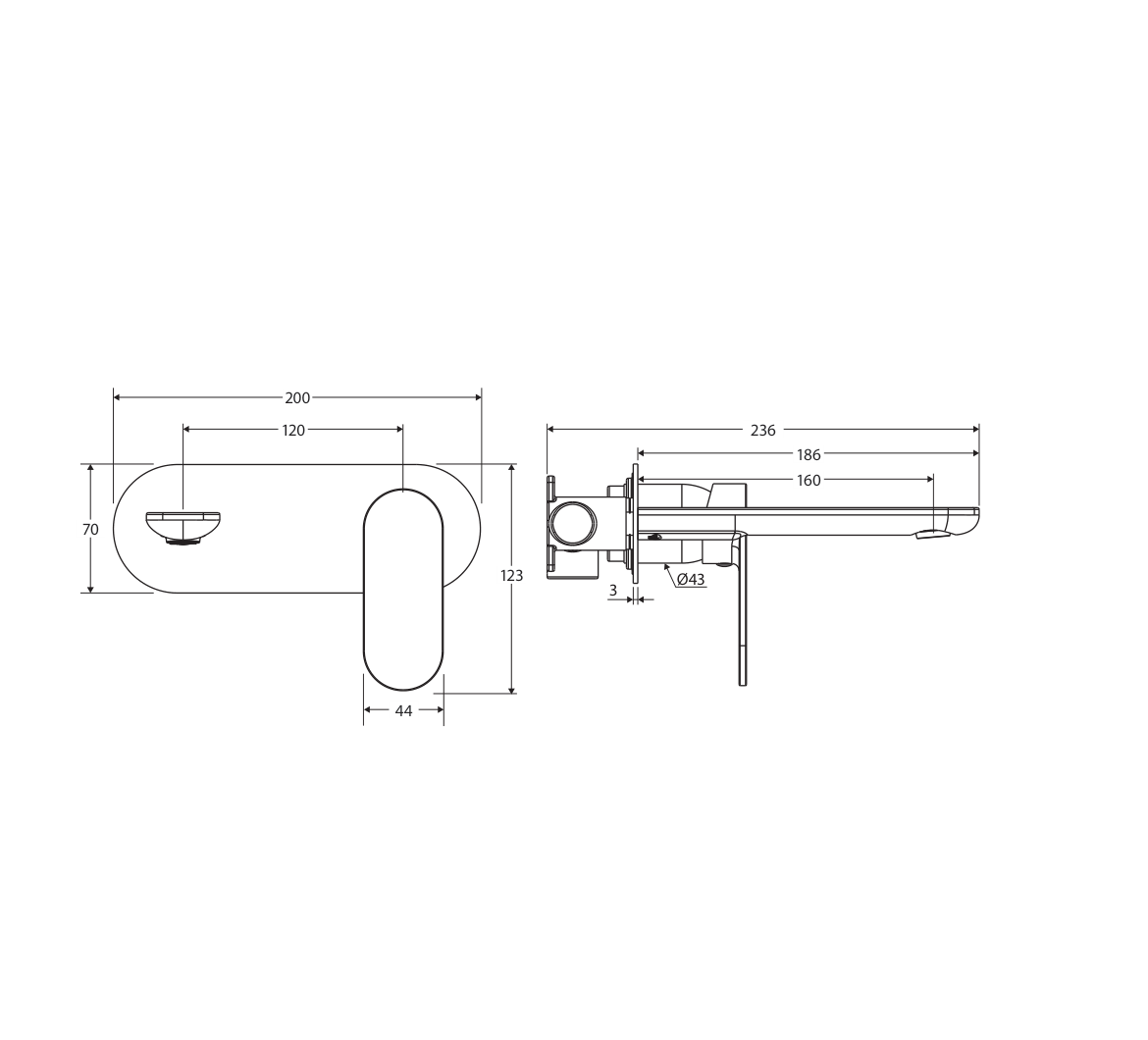 Fienza 234106GM-LF measurement drawing in millimetres