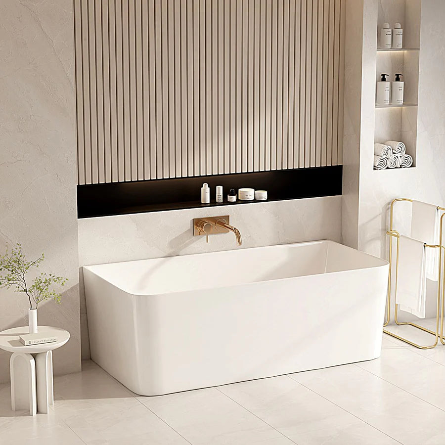 1700mm Buillion Corner Back to Wall Bath Tub Gloss White No Overflow