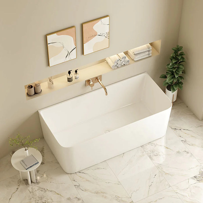 1500mm Buillion Corner Back to Wall Bath Tub Gloss White No Overflow