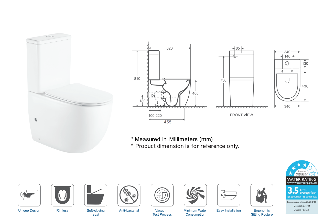 Rio Gloss White Rimless Back to Wall Toilet