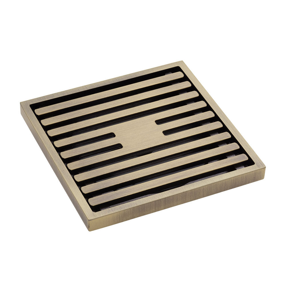 Fienza Square Slim Grate Floor Waste, 88mm Outlet, Antique Brass