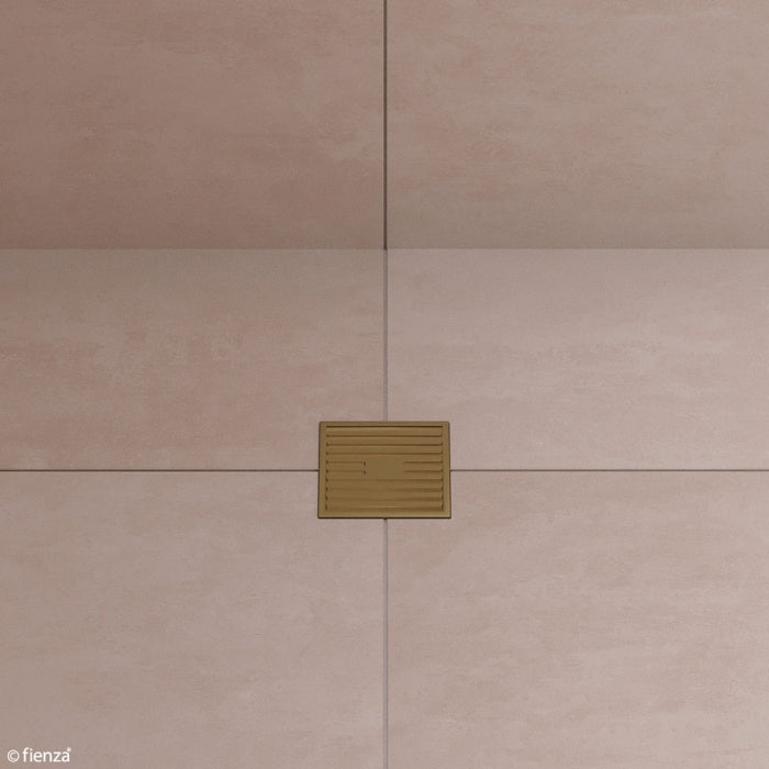 Fienza Square Slim Grate Floor Waste, 88mm Outlet, Antique Brass