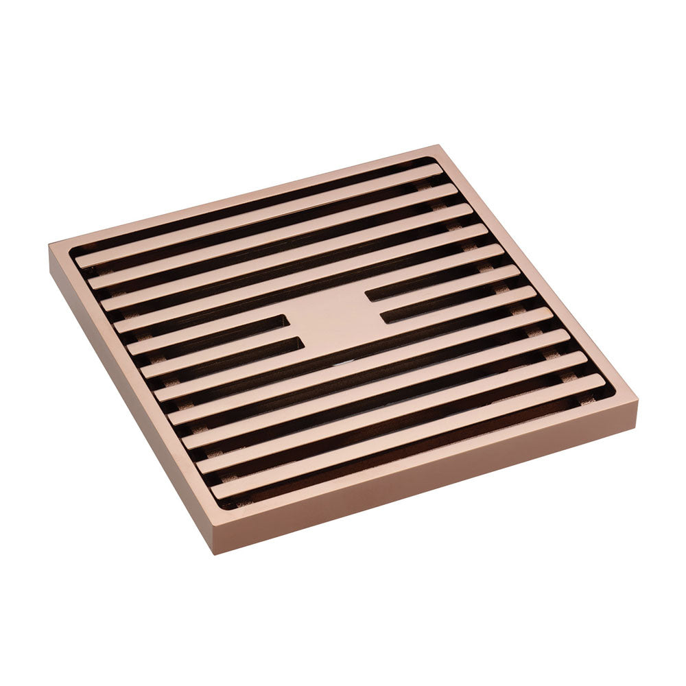Square Slim Grate Floor Waste, 88mm Outlet, Rose Gold