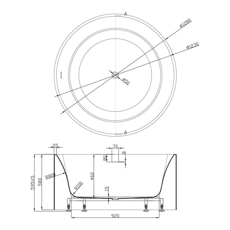 Ovia Ceto Como Matte White Round 1280mm Frestanding Bath Tub