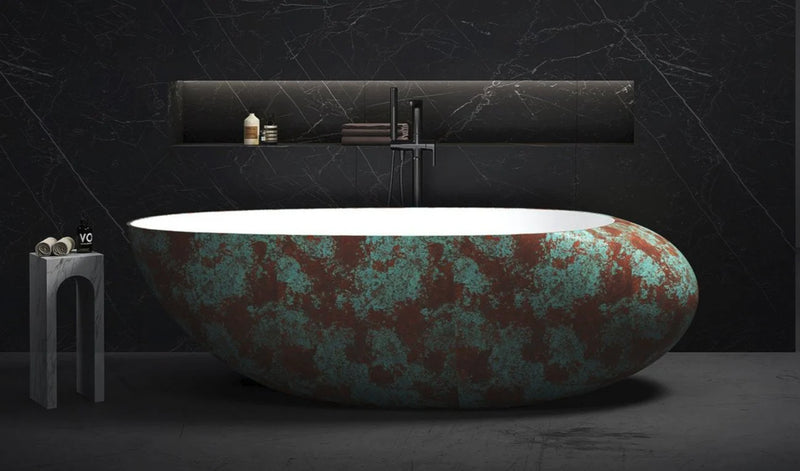 Ovia Ellipse Patina Freestanding Solid Surface Cast Stone Bath