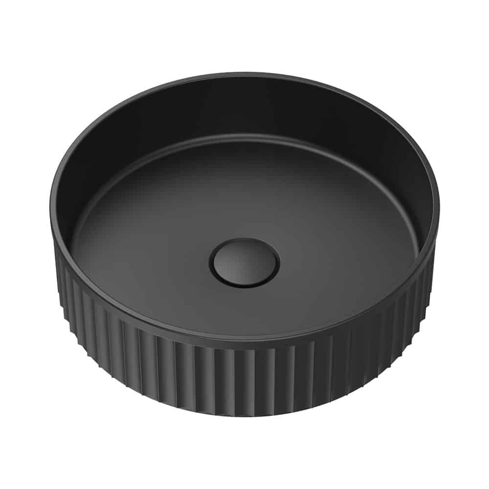 Fienza Minka Round Solid Surface Above Counter Basin, Matte Black