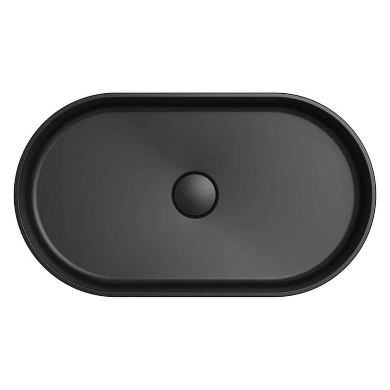 Fienza Minka Pill Oval Solid Surface Above Counter Basin, Matte Black