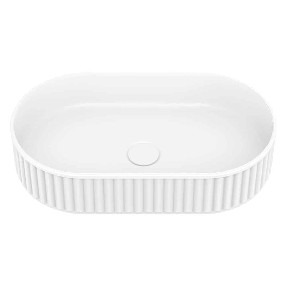 Fienza Minka Pill Oval Solid Surface Above Counter Basin, Matte White