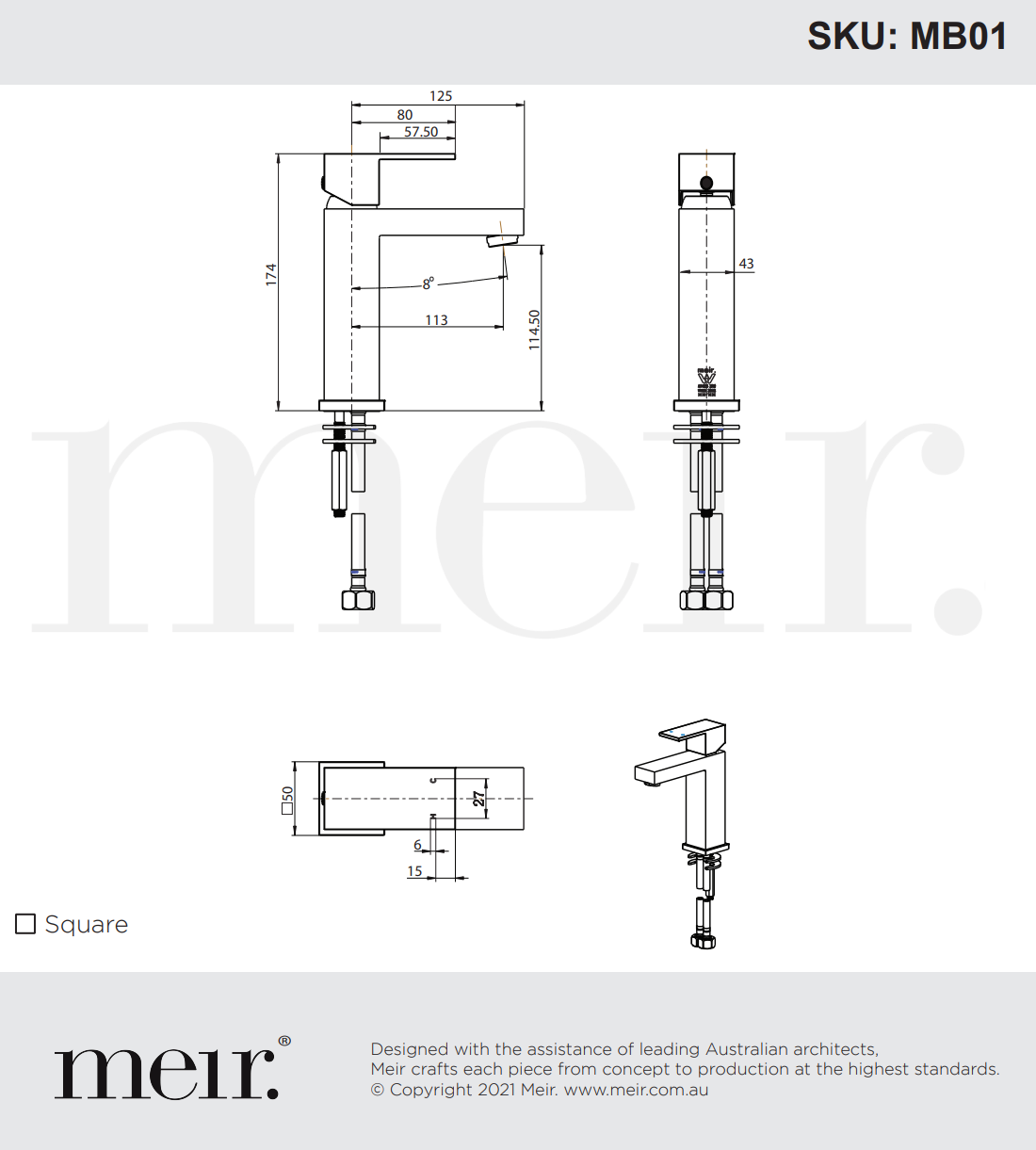 Meir Square Matte Black Basin Mixer
