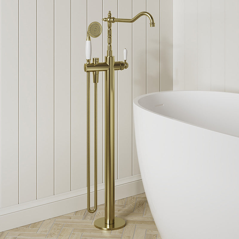 Modern National Bordeaux Freestanding Bath Mixer With Hand Shower Brushed Gold