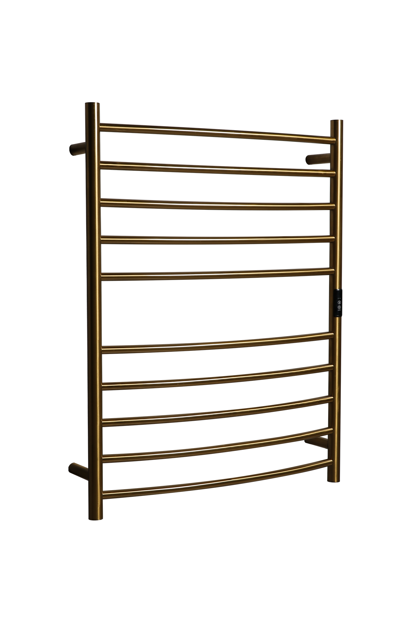 Hotwire Curved Round Heated Towel Rail 10 Bars Gold 900hx700w Inc Timer