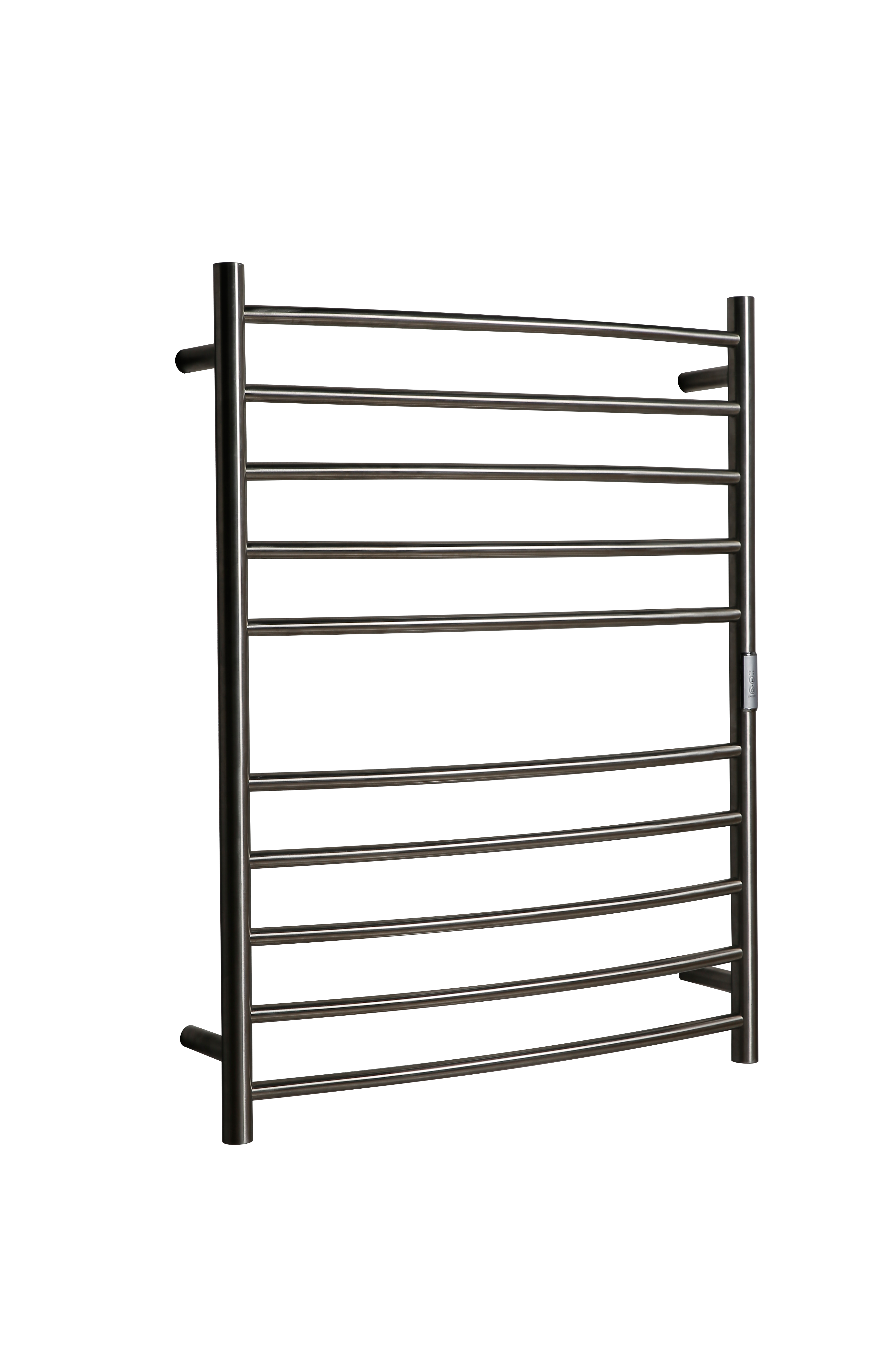 Hotwire Curved Round Heated Towel Rail 10 Bars Brushed Nickel 900hx700w Inc Timer