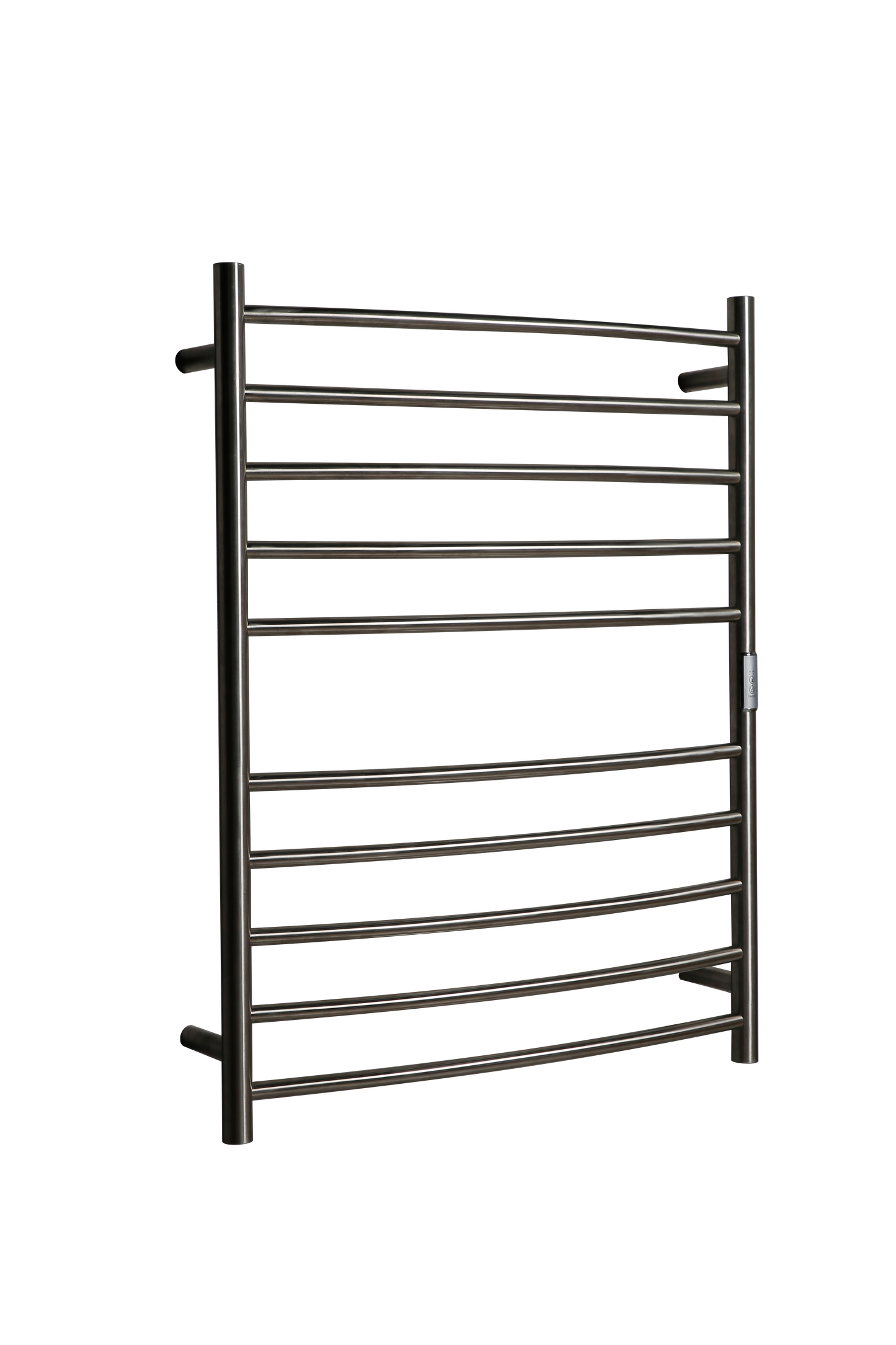 Hotwire Curved Round Heated Towel Rail 10 Bars Brushed Nickel 900hx700w Inc Timer