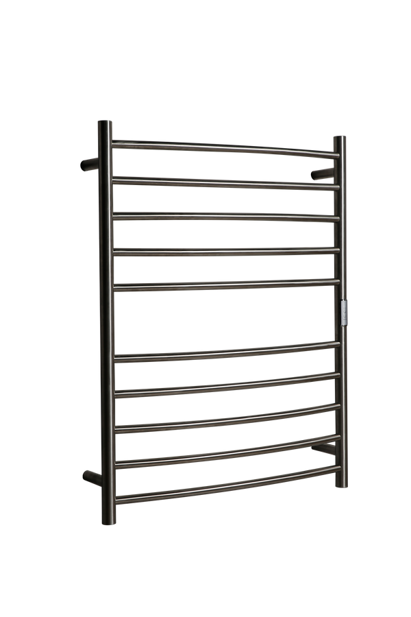 Hotwire Curved Round Heated Towel Rail 10 Bars Brushed Nickel 900hx700w Inc Timer