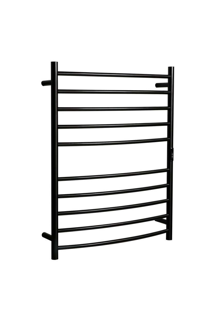 Hotwire Curved Round Heated Towel Rail 10 Bars Gun Metal 900hx700w Inc Timer