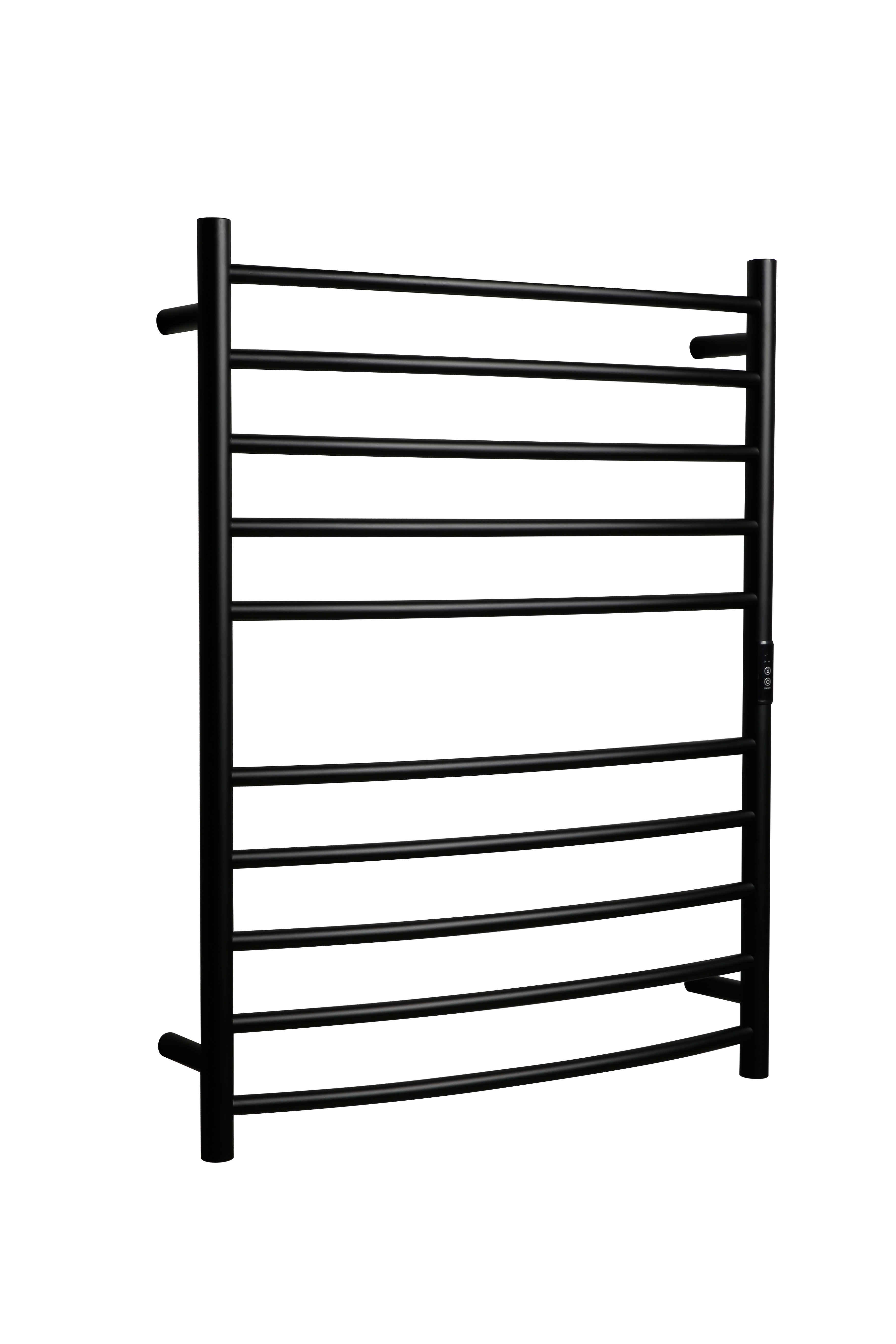 Hotwire Curved Round Heated Towel Rail 10 Bars Black 900hx700w Inc Timer