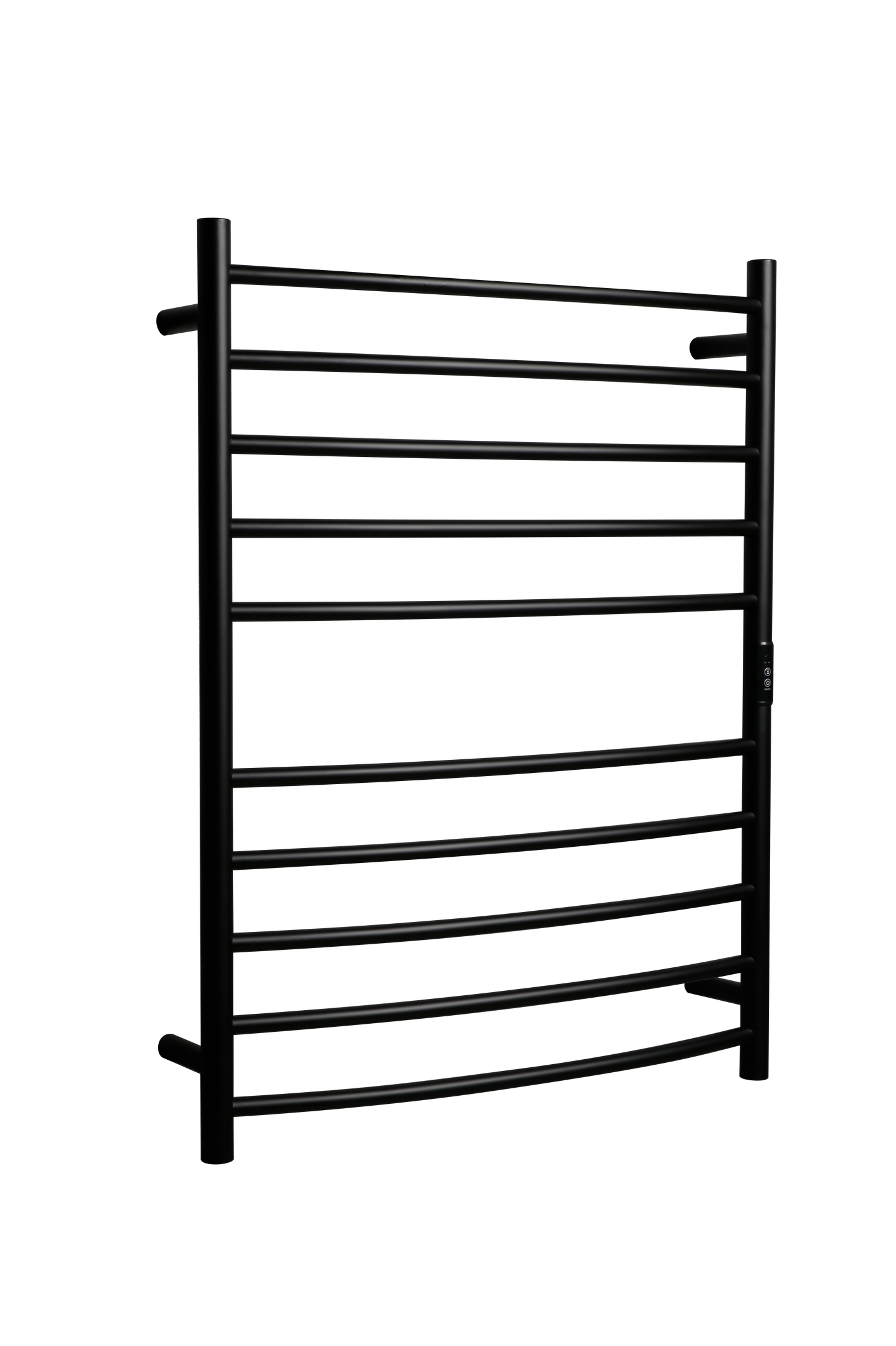 Hotwire Curved Round Heated Towel Rail 10 Bars Black 900hx700w Inc Timer