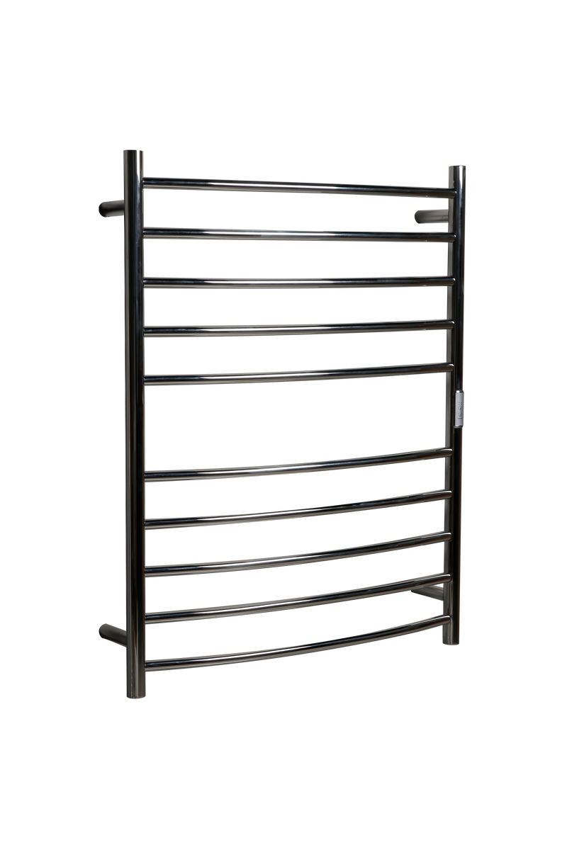 Hotwire Curved Round Heated Towel Rail 10 Bars Chrome 900hx700w Inc Timer