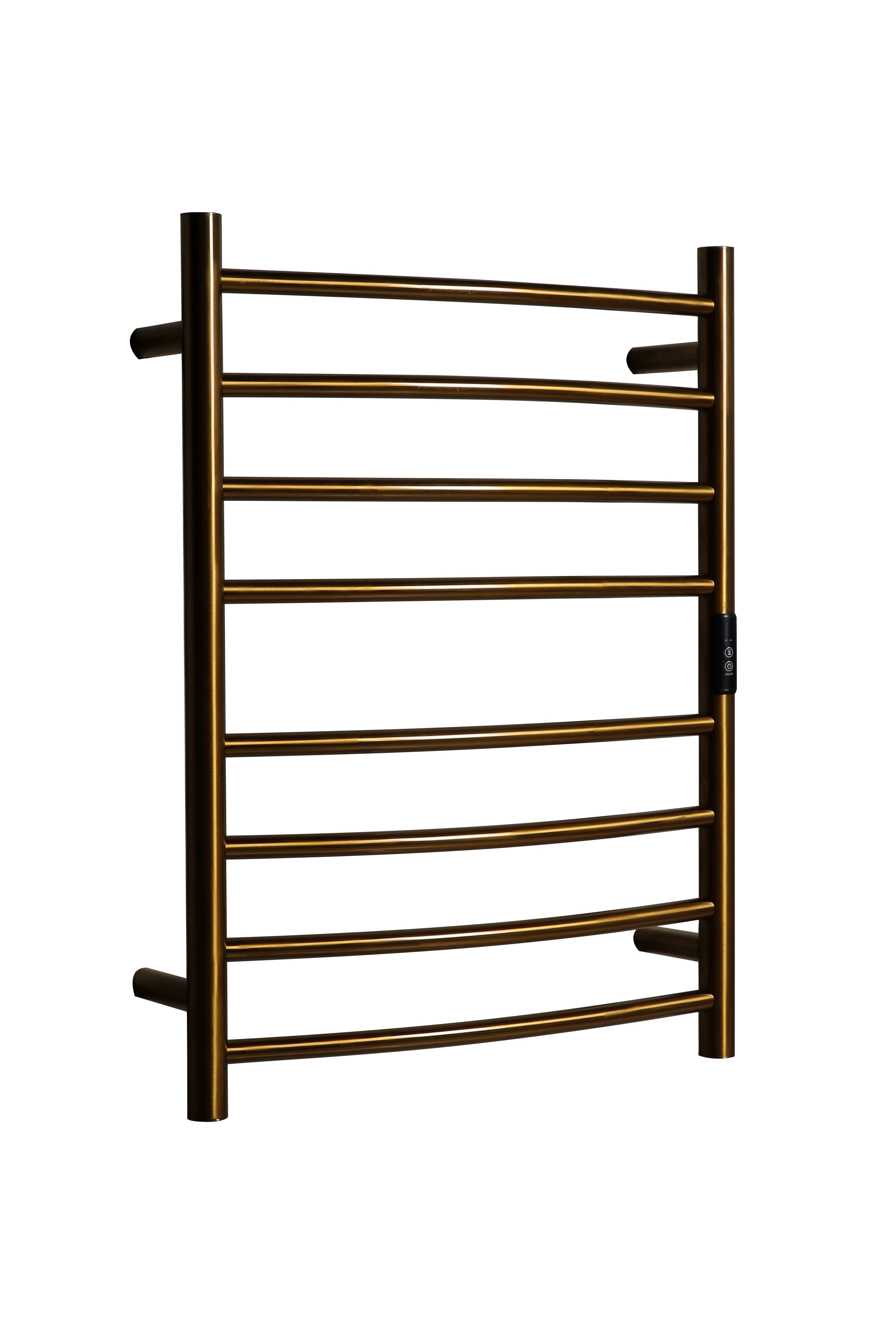 Hotwire Curved Round Heated Towel Rail 8 Bars Gold 700hx530w Inc Timer
