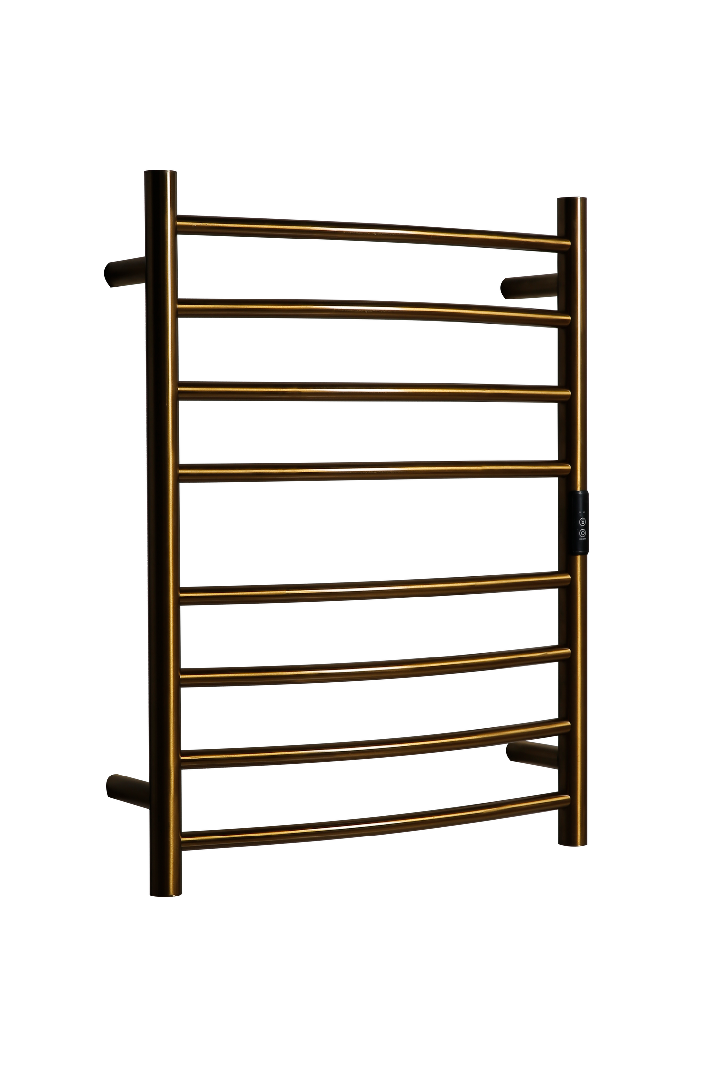 Hotwire Curved Round Heated Towel Rail 8 Bars Gold 700hx530w Inc Timer