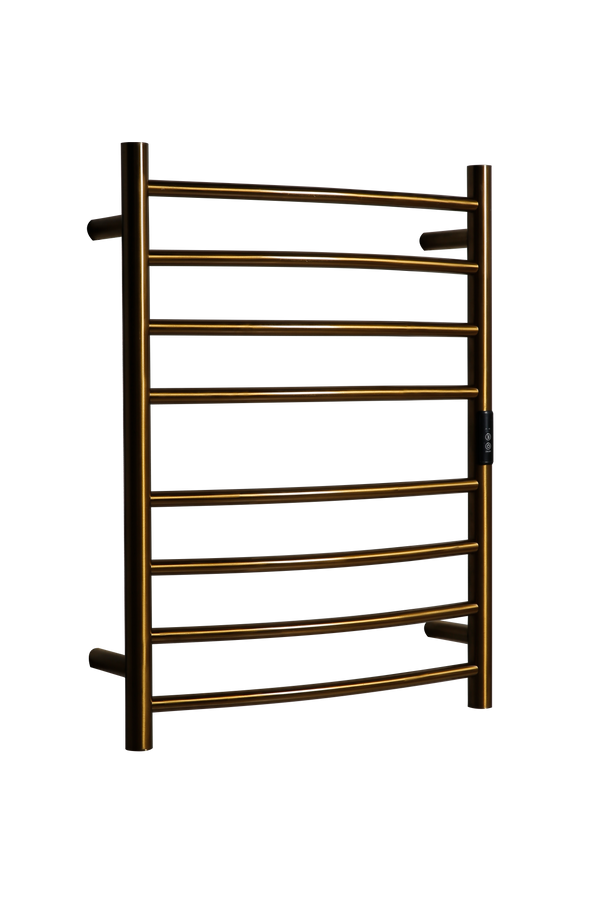 Hotwire Curved Round Heated Towel Rail 8 Bars Gold 700hx530w Inc Timer