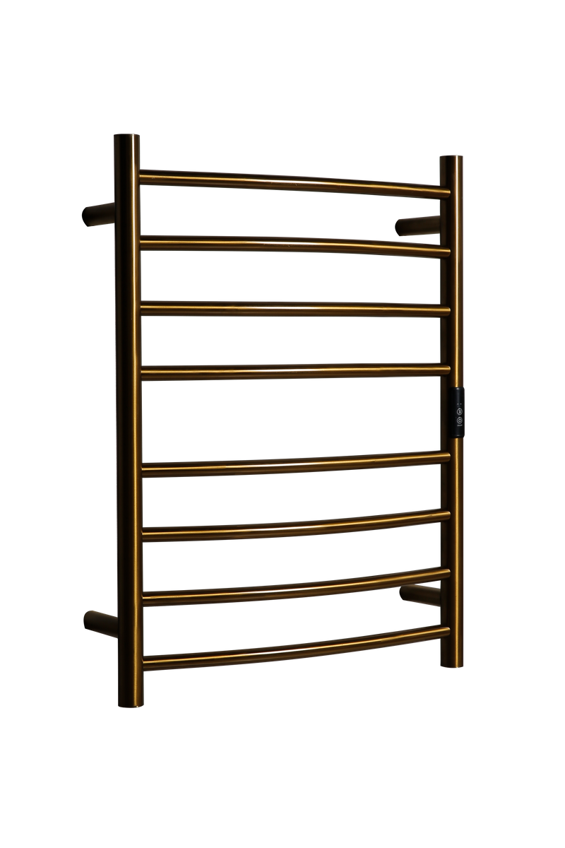 Hotwire Curved Round Heated Towel Rail 8 Bars Gold 700hx530w Inc Timer