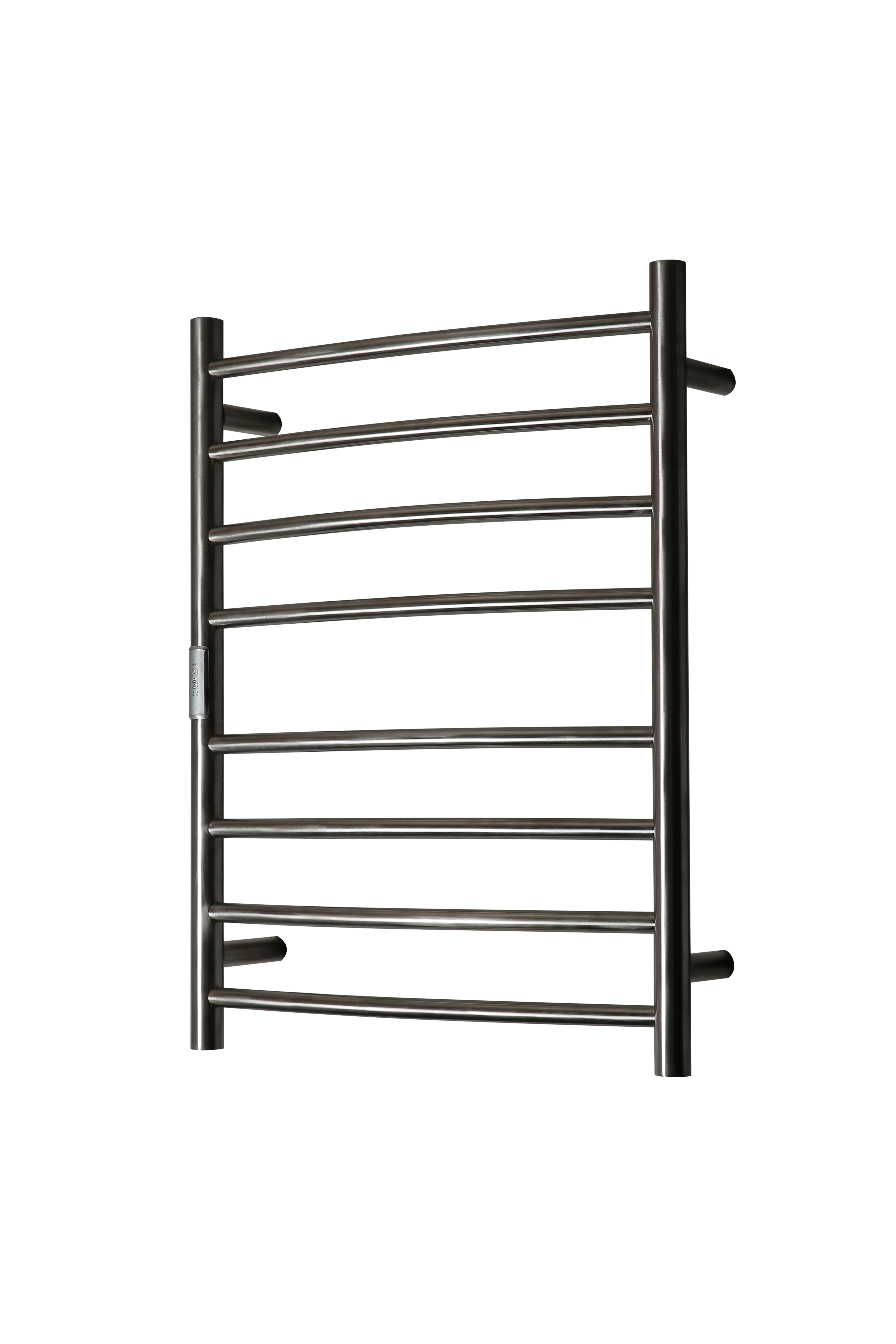 Hotwire Curved Round Heated Towel Rail 8 Bars Brushed Nickel 700hx530w Inc Timer