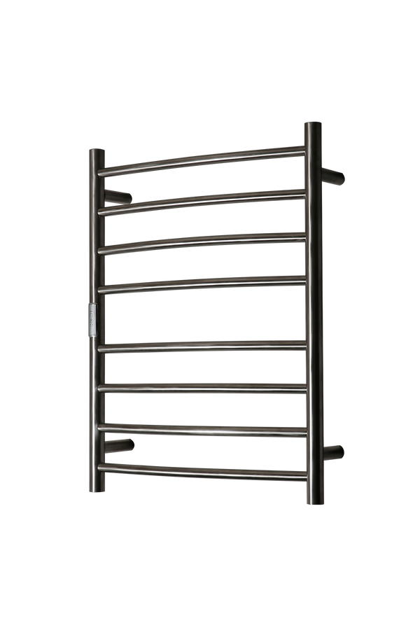 Hotwire Curved Round Heated Towel Rail 8 Bars Brushed Nickel 700hx530w Inc Timer
