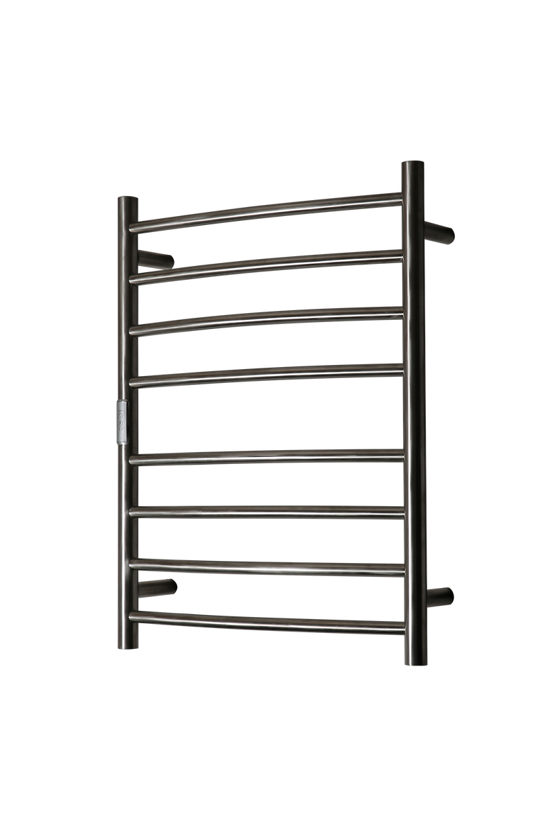 Hotwire Curved Round Heated Towel Rail 8 Bars Brushed Nickel 700hx530w Inc Timer