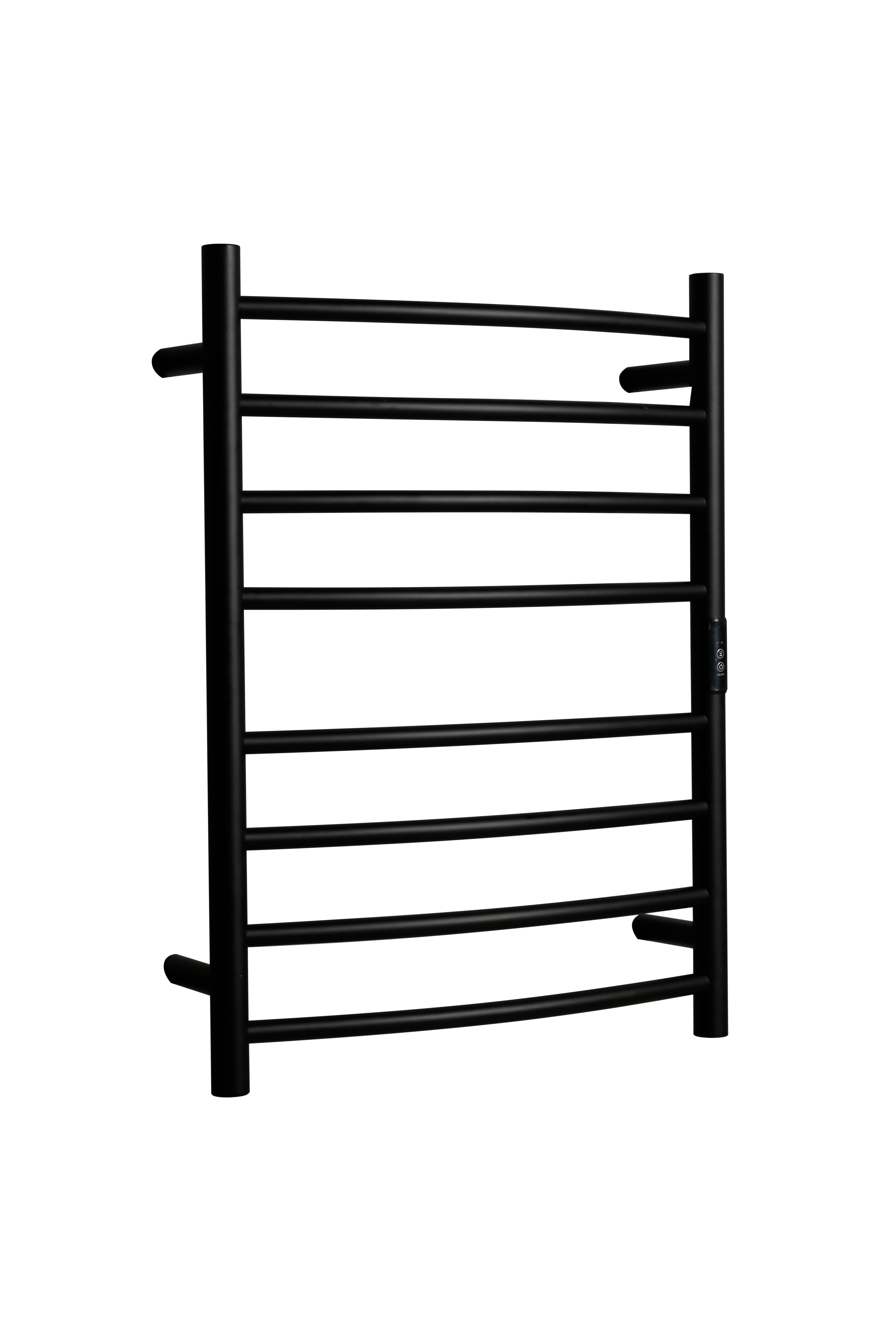 Hotwire Curved Round Heated Towel Rail 8 Bars Black 700hx530w Inc Timer