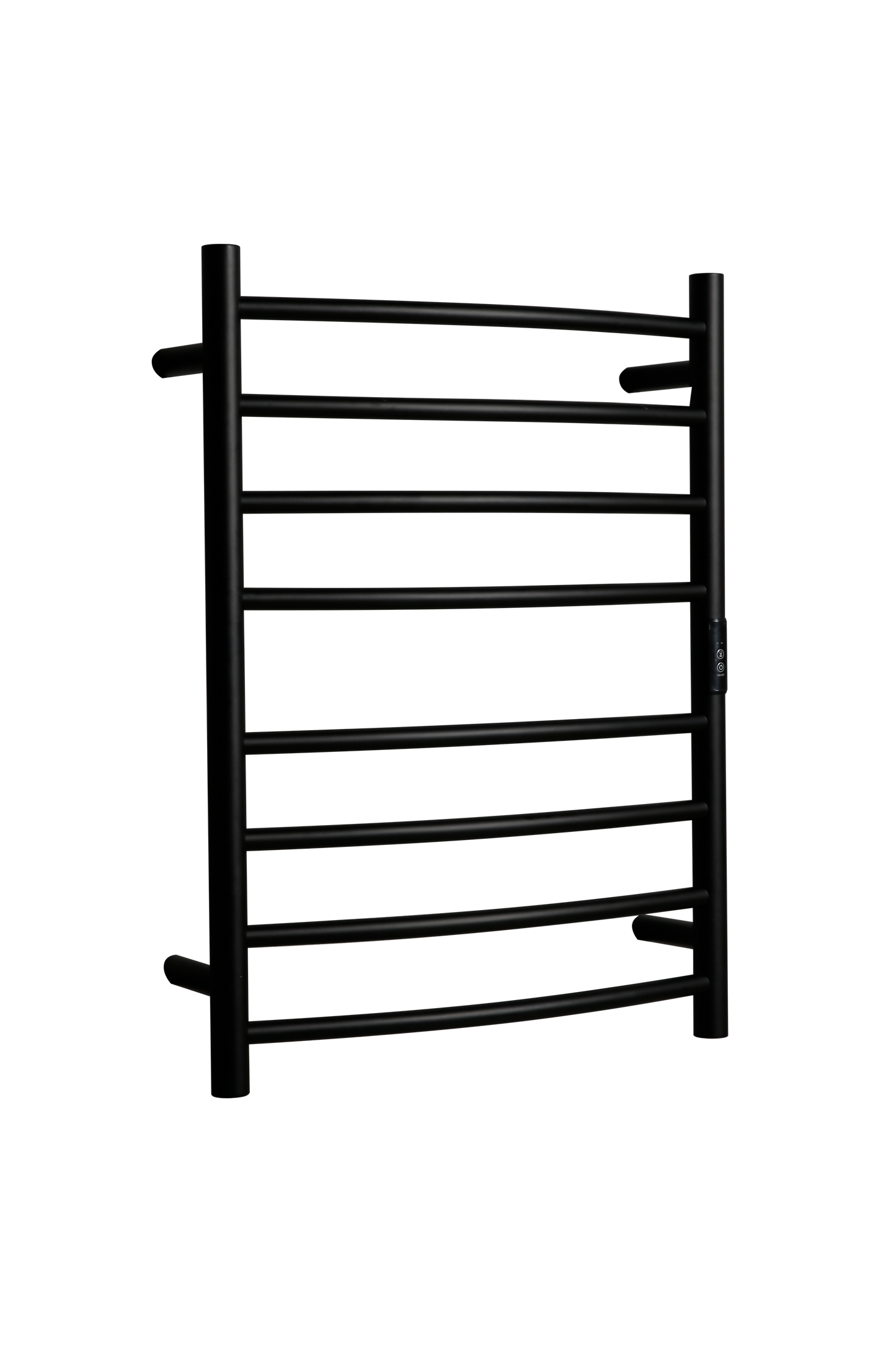 Hotwire Curved Round Heated Towel Rail 8 Bars Black 700hx530w Inc Timer