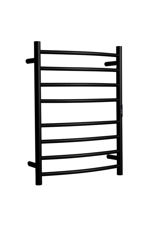 Hotwire Curved Round Heated Towel Rail 8 Bars Black 700hx530w Inc Timer