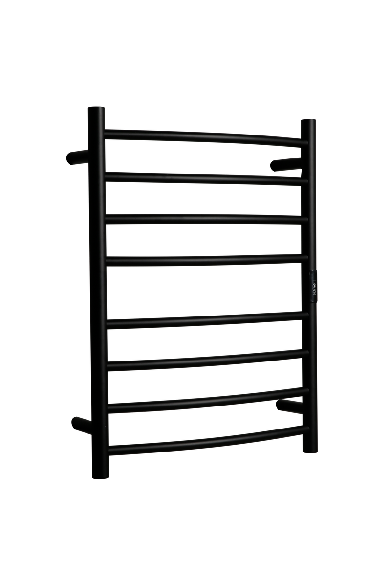 Hotwire Curved Round Heated Towel Rail 8 Bars Black 700hx530w Inc Timer