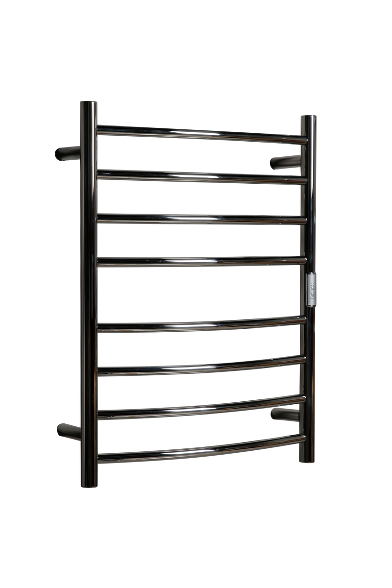 Hotwire Curved Round Heated Towel Rail 8 Bars Chrome 700hx530w Inc Timer